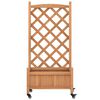 vidaXL Planter with Trellis and Wheels Brown Solid Wood Fir