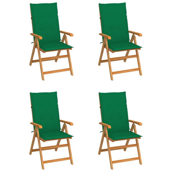 vidaXL Garden Chairs 4 pcs with Green Cushions Solid Teak Wood