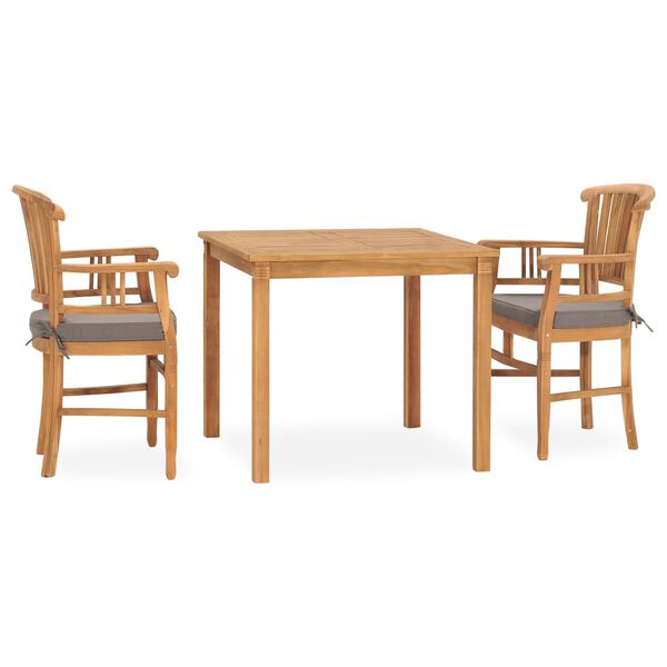 vidaXL 3 Piece Garden Dining Set with Cushions Solid Teak Wood