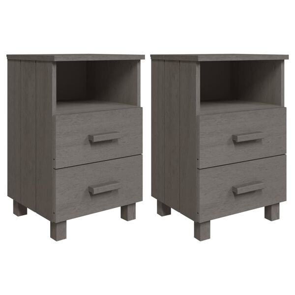 vidaXL Bedside Cabinets HAMAR 2 pcs Light Grey 40x35x62 cm Solid Wood