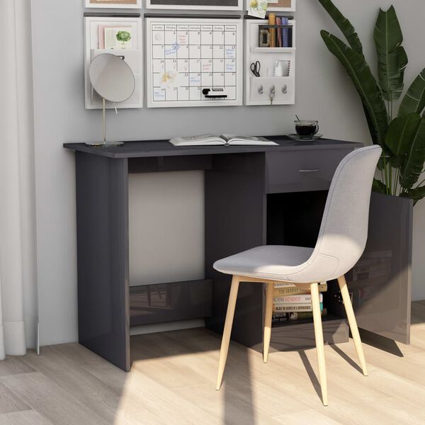 vidaXL Desk High Gloss Grey 100x50x76 cm Engineered Wood