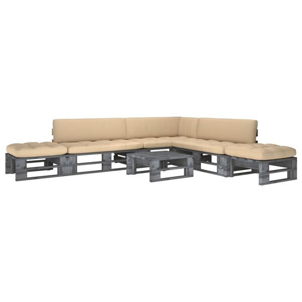 vidaXL 6 Piece Pallet Lounge Set & Cushions Grey Impregnated Pinewood