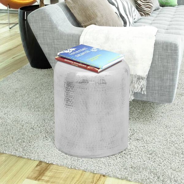 vidaXL Hammered Aluminium Stool/Side Table Silver