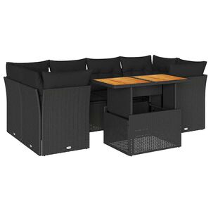 vidaXL 7 Piece Garden Sofa Set with Cushions Black Poly Rattan