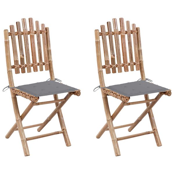 vidaXL Folding Garden Chairs 2 pcs with Cushions Bamboo