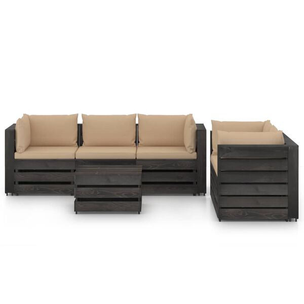vidaXL 6 Piece Garden Lounge Set with Cushions Grey Impregnated Wood