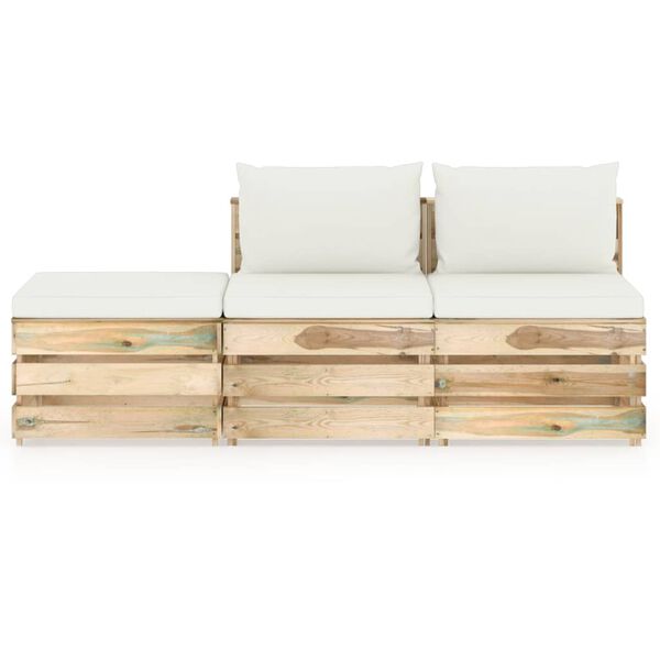 vidaXL 3 Piece Garden Lounge Set with Cushions Green Impregnated Wood