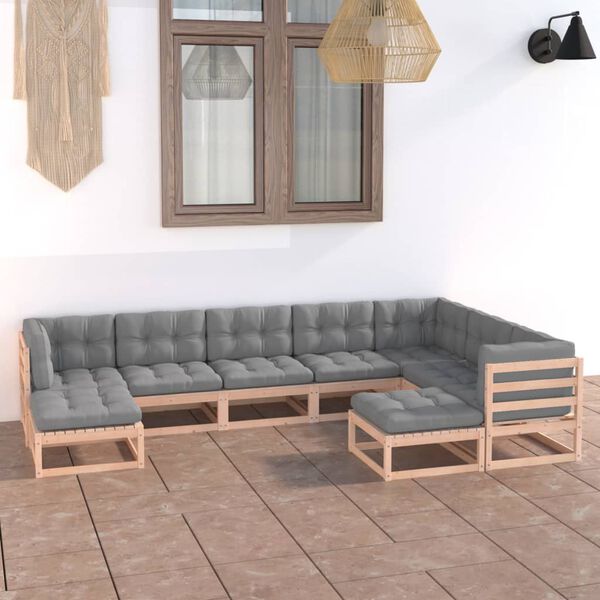vidaXL 9 Piece Garden Lounge Set with Cushions Solid Pinewood