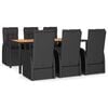 vidaXL 7 Piece Garden Dining Set with Cushions Black Poly Rattan