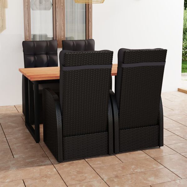 vidaXL 5 Piece Garden Dining Set with Cushions Poly Rattan Black