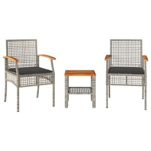 vidaXL Bistro Set | Grey and brown | PE rattan and acacia wood | Compact
