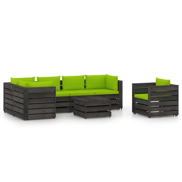 vidaXL 7 Piece Garden Lounge Set with Cushions Grey Impregnated Wood