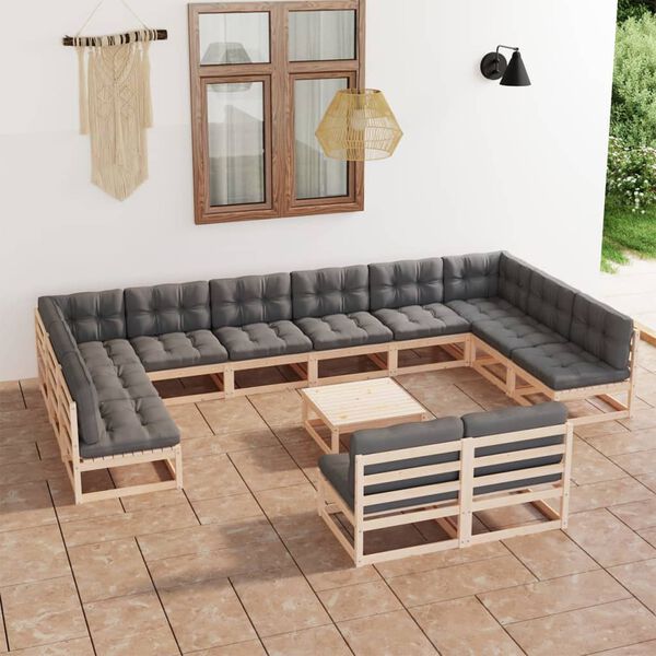 vidaXL 13 Piece Garden Lounge Set with Cushions Solid Pinewood