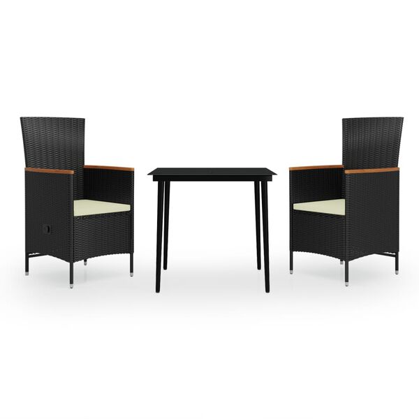vidaXL 3 Piece Garden Dining Set with Cushions Black