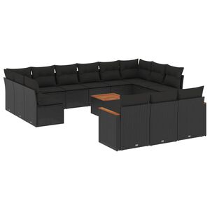 vidaXL 14 Piece Garden Sofa Set with Cushions Black Poly Rattan