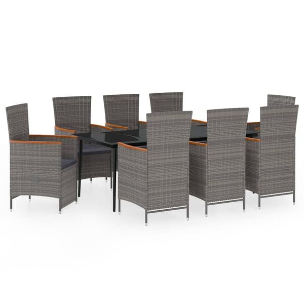 vidaXL 9 Piece Garden Dining Set with Cushions Grey
