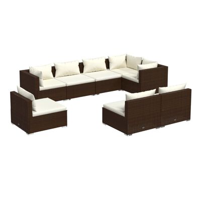 vidaXL 8 Piece Garden Lounge Set with Cushions Poly Rattan Brown