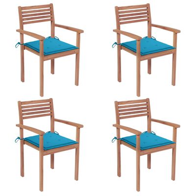 vidaXL Garden Chairs 4 pcs with Blue Cushions Solid Teak Wood