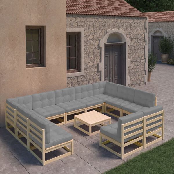vidaXL 12 Piece Garden Lounge Set with Cushions Solid Pinewood