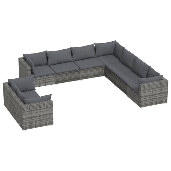 vidaXL 9 Piece Garden Lounge Set with Cushions Grey Poly Rattan