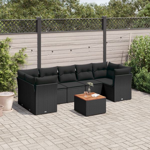 vidaXL 8 Piece Garden Sofa Set with Cushions Black Poly Rattan