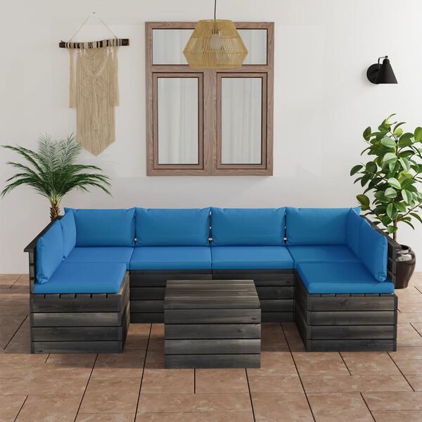 vidaXL 7 Piece Garden Pallet Lounge Set with Cushions Solid Pinewood