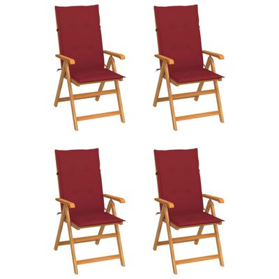 vidaXL Garden Chairs 4 pcs with Wine Red Cushions Solid Teak Wood