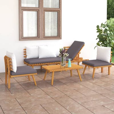 vidaXL 4 Piece Garden Lounge Set with Cushions Solid Wood Acacia