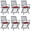vidaXL Folding Outdoor Chairs 6 pcs with Cushions Solid Acacia Wood