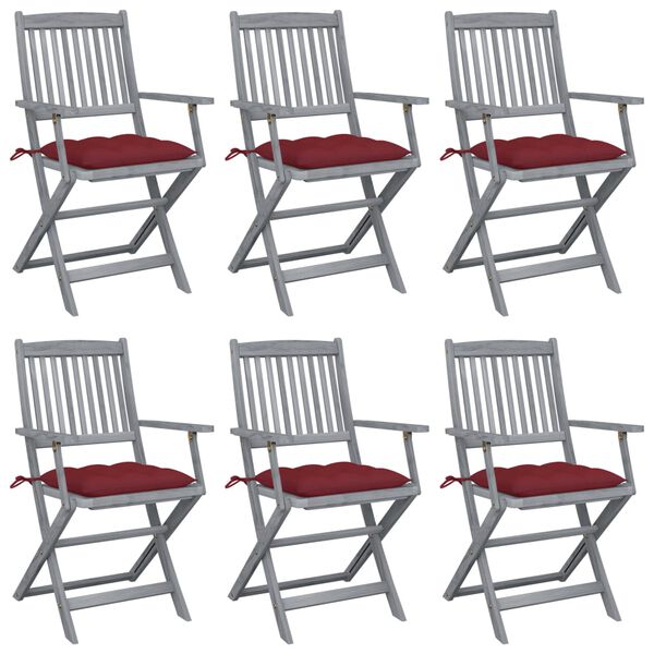 vidaXL Folding Outdoor Chairs 6 pcs with Cushions Solid Acacia Wood