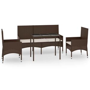 vidaXL 4 Piece Garden Lounge Set with Cushions Black Poly Rattan