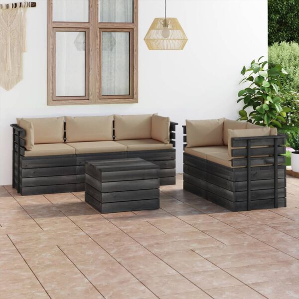 vidaXL 6 Piece Garden Pallet Lounge Set with Cushions Solid Pinewood