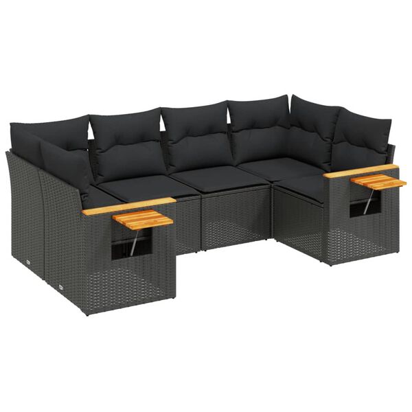 vidaXL 6 Piece Garden Sofa Set with Cushions Black Poly Rattan