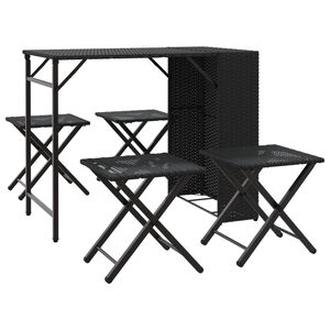vidaXL 5 Piece Garden Camping Set Foldable Black Poly Rattan