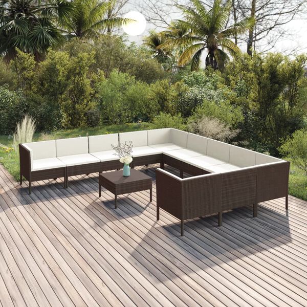 vidaXL 12 Piece Garden Lounge Set with Cushions Poly Rattan Brown