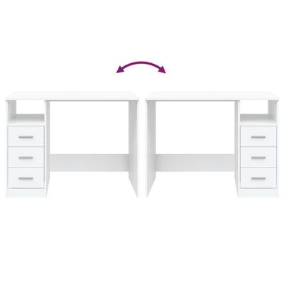 vidaXL Desk with Drawers White 102x50x76 cm Engineered Wood