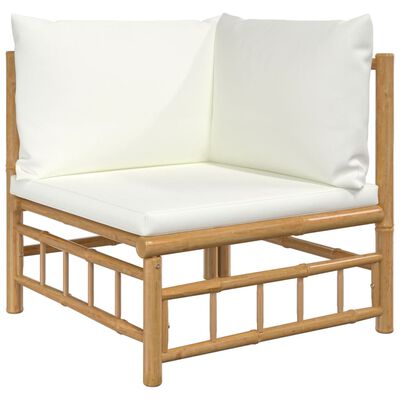 vidaXL Garden Corner Sofa with Cream White Cushions Bamboo