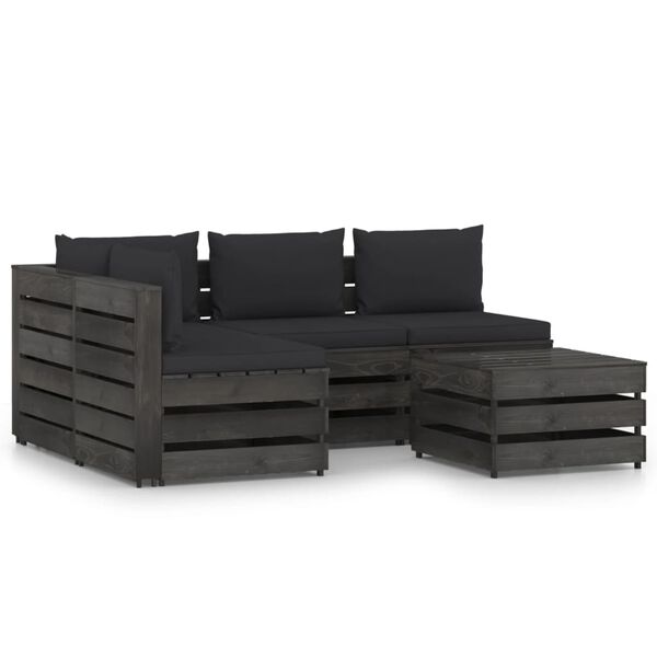 vidaXL 5 Piece Garden Lounge Set with Cushions Grey Impregnated Wood