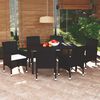vidaXL 7 Piece Garden Dining Set with Cushions Poly Rattan Black