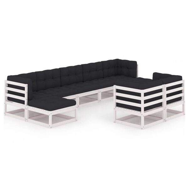vidaXL 9 Piece Garden Lounge Set with Cushions White Solid Pinewood