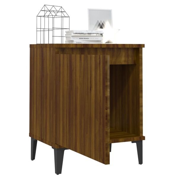 vidaXL Bed Cabinet with Metal Legs Brown Oak 40x30x50 cm