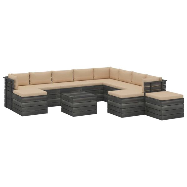 vidaXL 12 Piece Garden Pallet Lounge Set with Cushions Solid Pinewood