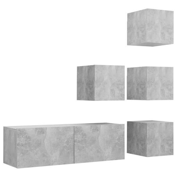 vidaXL 5 Piece TV Cabinet Set Concrete Grey Engineered Wood