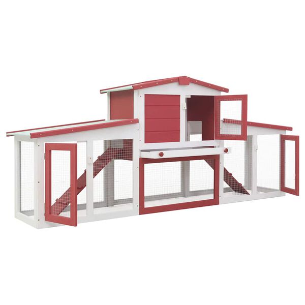 vidaXL Outdoor Large Rabbit Hutch Red and White 201x45x85 cm Wood