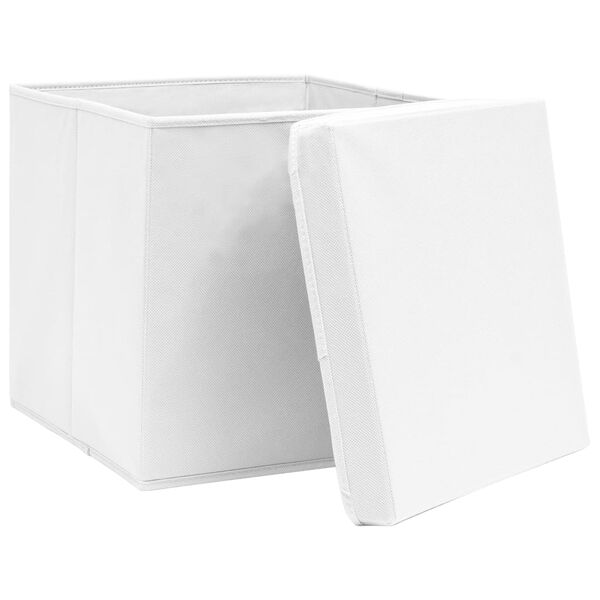 vidaXL Storage Boxes with Lids 10 pcs White 32x32x32 cm Fabric