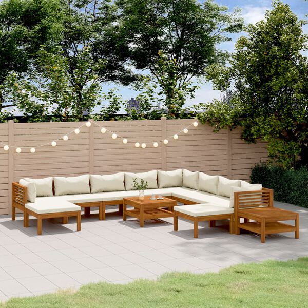 vidaXL 12 Piece Garden Lounge Set with Cream Cushion Solid Acacia Wood