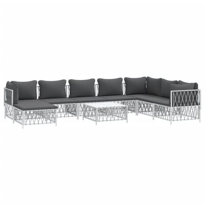 vidaXL 9 Piece Garden Lounge Set with Cushions White Steel