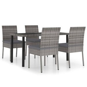 vidaXL Dining Set | Grey and Black | Poly rattan, Powder-Coated Steel, Glass