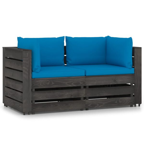 vidaXL 2-Seater Garden Sofa with Cushions Grey Impregnated Wood