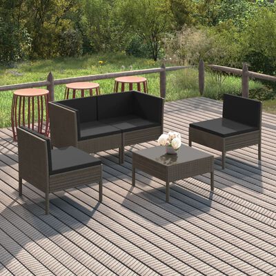 vidaXL 5 Piece Garden Lounge Set with Cushions Poly Rattan Grey